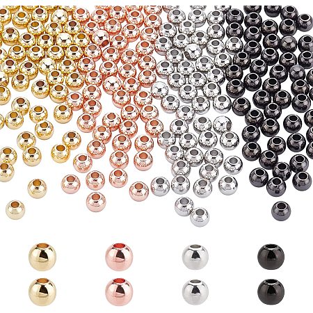 NBEADS 200 Pcs 4mm Round Brass Spacer Beads, 4 Colors Brass Spacer Beads Smooth Charm Beads Plated Beads Loose Metal Beads for DIY Jewelry Making Findings