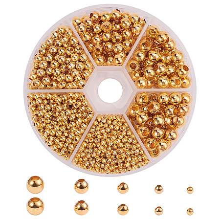 PandaHall Elite 1 Box 1430 PCS 5 Size Golden Brass Smooth Round Bead Spacers Jewelry Findings Accessories for Bracelet Necklace Jewelry Making