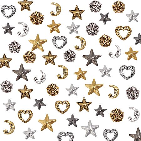 OLYCRAFT 156pcs Star Themed Resin Fillers 5-Color Alloy Epoxy Resin Supplies Metal Nail Charms Moon with Star Filling Accessories for Resin Jewelry Making and Nail Arts 6 Styles