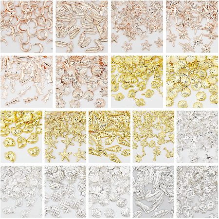OLYCRAFT 900pcs Ocean Themed Resin Fillers 18-Style Alloy Brass Epoxy Resin Supplies Shells Starfish Filling Accessories for Resin Jewelry Making and Nail Arts - 3 Colors