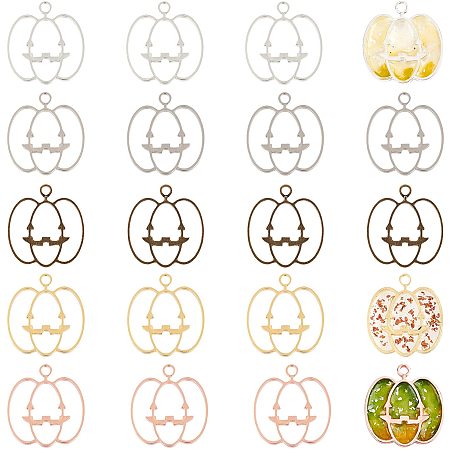 OLYCRAFT 20PCS Pumpkin Bezel Charms Alloy Pumpkin Shape Frame Pendants Color-Lasting Hollow Resin Frames with Loop for Resin Jewelry Making – 5 Colors