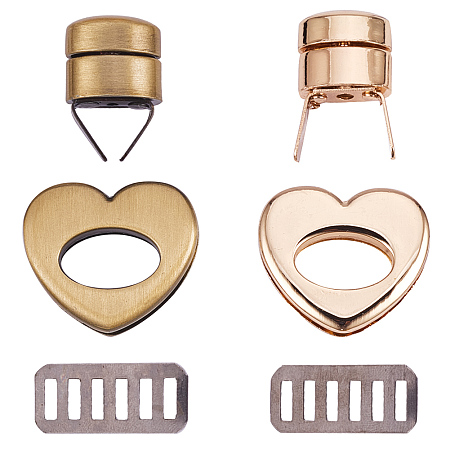 PandaHall Elite 4 Sets Heart Shapes Zinc Alloy Bag Twist Lock Handbags Turn Lock Accessories for DIY Jewelry Making, Antique Bronze & Golden