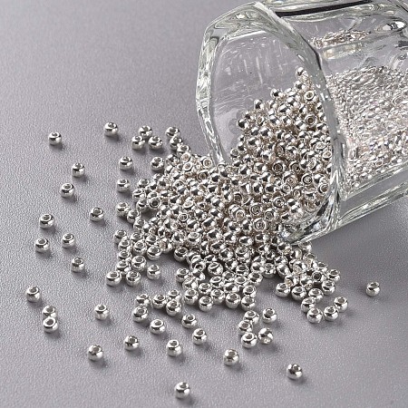 FGB 11/0 Round Glass Seed Beads, Dyed, Silver, 2.3x1.5mm, Hole: 1mm, about 48500pcs/pound