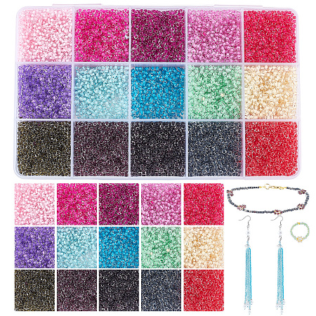 PandaHall Elite 12000pcs 12/0 Glass Seed Beads 15 Colors Pony Beads 2mm Tiny Seed Beads Transparent Silver Lined Seed Beads Mini Spacer Beads for Jewellery Necklace Bracelet Earring Making, 0.8mm Hole