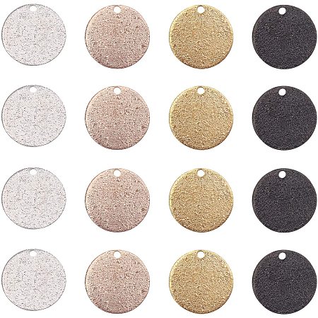 PandaHall Elite 40 Pcs 304 Stainless Steel Flat Round Blank Stamping Tag Pendants Charms Diameter 15mm for Jewelry Making, 4 Colors