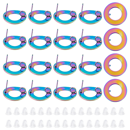 UNICRAFTALE 20pcs Rainbow Color Ring Stud Earrings with Loop 304 Stainless Steel Earring Components with 30pcs Plastic Ear Nuts Hypoallergenic Earring Posts Metal Earring Hooks for DIY Earring