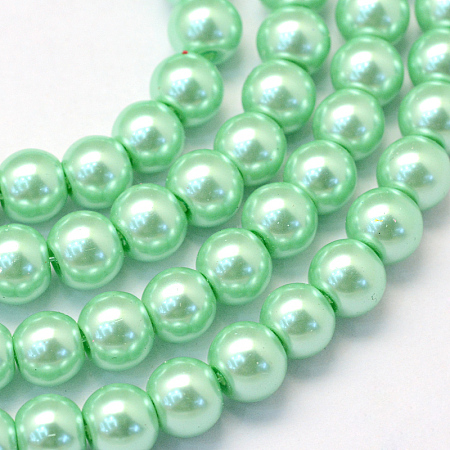 Baking Painted Pearlized Glass Pearl Round Bead Strands, Light Green, 8~9mm, Hole: 1mm; about 105pcs/strand, 31.4 inches