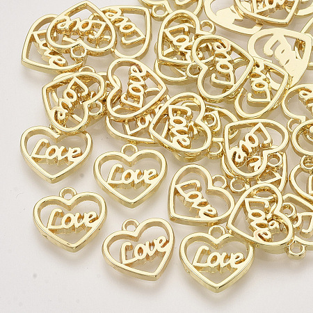 Honeyhandy Alloy Charms, Heart with Word LOVE, Light Gold, 11.5x12x1mm, Hole: 1.4mm