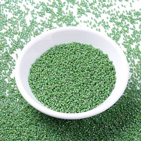 MIYUKI Delica Beads, Cylinder, Japanese Seed Beads, 11/0, (DB0163) Opaque Green AB, 1.3x1.6mm, Hole: 0.8mm; about 2000pcs/10g