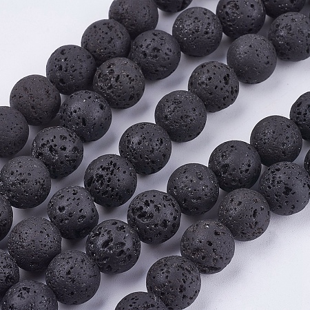 ARRICRAFT Natural Lava Rock Stone Bead Strands, Round, 10mm, Hole: 1mm, about 40pcs/strand, 15.7 inches