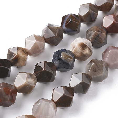 Arricraft Natural Petrified Wood Beads Strands, Star Cut Round Beads, Faceted, 10mm, Hole: 1mm, about 38pcs/strand, 14.76 inches(37.5cm)