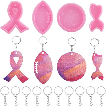 SUNNYCLUE DIY Keychain Making Sets, with Silicone Fondant Molds, Iron Keychain Clasp Findings & Jump Rings, Pink, 79x69x11mm