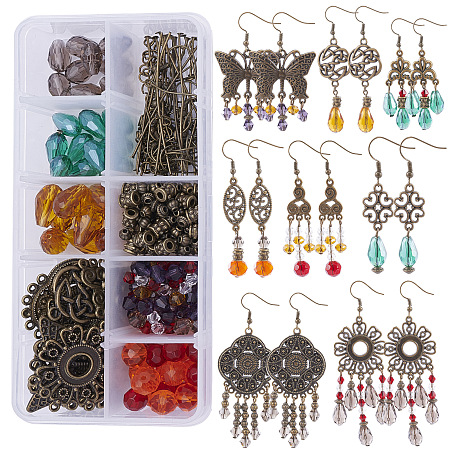 SUNNYCLUE DIY Retro Chandelier Earring Making Kits, with Tibetan Style Alloy Findings, Glass Beads and Brass Earring Hooks, Antique Bronze