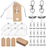 PandaHall Elite 36 Set Mini Angel Pearl Beads Pendant Key Chain with White Organza Bags, 36pcs Blank Tags for Guest Baby Shower Wedding Decorations Favors Souvenir Keychain Gift Set