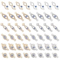 PandaHall Elite 12 Style Evil Eye Connector Charms, 48pcs Rhinestone Evil Eye Link Jewelry Connector Enamel Eye Charms for Halloween Decor Lucky Jewelry Making, Golden & Platinum