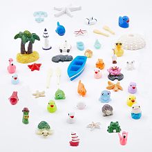 SUPERFINDINGS 40pcs Miniature Animals Ocean Theme Mini Resin Ornaments Sea Star Coconut Tree Boat Figurines Decorations Micro Beach Ocean Seaside Scene DIY Kit for Dollhouse