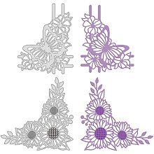 GLOBLELAND 2pcs Butterfly Sunflower Corner Metal Cutting Dies Stencils for DIY Scrapbooking Christmas Birthday Wedding Cards Making Album Envelope Decoration,Matte Platinum