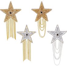 FINGERINSPIRE 4pcs Star Pattern Clothes Rhinestone Patches with Tassel Iron on/Sew DIY Rhinestone Star Applique with Chains Tassel Repair Patch for Clothes Pants Hats Bags Clothing Embellishment