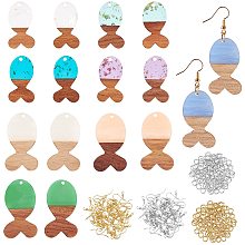 OLYCRAFT 176pcs Fish Resin Wooden Earring Pendants Resin Walnut Wood Earring Makings Kit Vintage Resin Wood Statement Jewelry Findings with Earring Hooks Jump Rings for Jewelry Making - 8 Styles