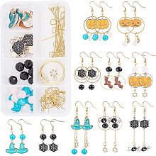 SUNNYCLUE 1 Box DIY 8 Pairs Halloween Themed Earring Making Kits Halloween Alloy Charms Bat Magic Hat Spider Pumpkin Pendants Charms & Earring Hooks for Women Beginners, Instruction