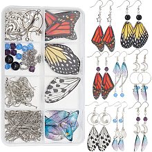 SUNNYCLUE 1 Box DIY 8 Pairs Resin Butterfly Wing Charms Insect Wings Charm Earring Making Kit Butterflies Charms for Jewelry Making Moon Star Charm Linking Rings Faceted Glass Beads Craft Instruction