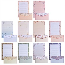 10 Sets 10 Colors Paper Envelopes & Letter Papers, Floral Pattern, Rectangle, Mixed Color, 8.7~21x14.3~16.5x0.01~0.03cm, 9pcs/set, 1set/color