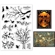 GLOBLELAND Birds and Branches Clear Stamps for Cards Making Tree Flower Silhouettes Silicone Clear Stamp Seals for DIY Scrapbooking Photo Journal Album Decoration