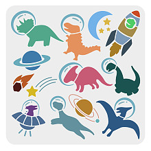 FINGERINSPIRE Dinosaur in Outer Space Stencil, 30x30cm Large Astronaut Animal Jurassic Extinct Silhouette Stencil Painting Template Reusable Mylar DIY Art Craft Chalk Signs Stencils for Window Wall