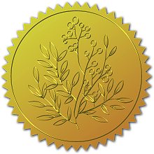 CRASPIRE 100pcs Gold Foil Certificate Seals Plant Embossed Gold Certificate Seals 2" Round Self Adhesive Embossed Stickers for Invitations Graduation Monogram Seals