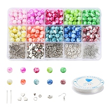 Arricraft DIY Jewelry Making Kits, 450Pcs Donut/Round Glass Seed & CCB & ABS Plastic & Iron Beads, Iron Findings, Elastic Crystal Thread, Mixed Color, Glass Beads: 300pcs/set