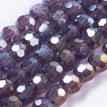 Honeyhandy Electroplate Glass Beads Strands, Faceted Round, Dark Violet, 3mm, Hole: 1mm, about 100pcs/strand, 11.5 inch