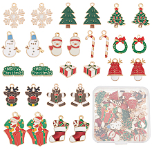 SUNNYCLUE 56Pcs 14 Style Christmas Style Alloy Enamel Pendants, Candy Cane & Snowman & Tree & Wreath & Snowflake, Mixed Color, 12.5~33x9~20x1~5mm, Hole: 1.6~3mm, 4pcs/style