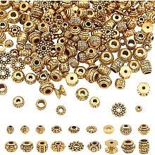 Arricraft 238 Pcs 17 Styles Tibetan Style Alloy Spacer Beads, Antique Gold Loose Beads Metal Flower Cone Round Column Spacer Beads for DIY Jewelry Craft Making