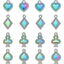 CHGCRAFT 16Pcs 4 Style Poker Suit Charms Rack Plating Rainbow Color Alloy Pendants Spade Alloy Charm Heart Pendant Bulk for Personalized Jewelry Making, Length 14.5mm to 19mm