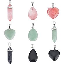 SUNNYCLUE 1 Box 9Pcs 9 Style Heart Stone Charms Set Bullet Natural Green Healing Crystal Stone Pendants Chakra Teardrop Natural Green Aventurine Gemstone Beads for Jewelry Making Crafts