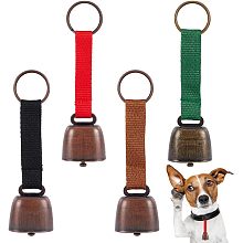 NBEADS 4 Pcs Iron Bear Bells with Webbing Keychain, Cow Horse Sheep Grazing Copper Bells Tracker Noise Maker for Puppy Hanging Ring Bells Decoration Pets DIY Crafts Accessories