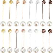 NBEADS 32 Sets 4 Colors Round Tray Lapel Pin, Round Tray Safety Pins with Imitation Pearl Beads Brass Brooch Pins Findings for Men Women Suit Tie Hat Scarf Badge DIY Costume Jewelry Accessories