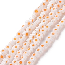 Handmade Millefiori Glass Bead Strands, Flower, Orange, 3.7~5.6x2.6mm, Hole: 1mm, about 88~110pcs/Strand, 15.75''(40cm)