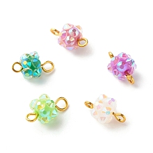 Resin Rhinestone Beads Links Connectors, with Golden Tone 304 Stainless Steel Loops, Chunky Round, Mixed Color, 13x8mm, Hole: 2mm