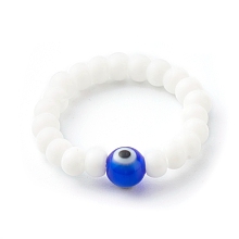 Honeyhandy Handmade Glass Beads Stretch Rings, with Lampwork Beads, Evil Eye, Blue, US Size 9 1/4(19.1mm)