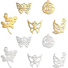 BENECREAT 20PCS 5 Style Butterfly Charms 201 Stainless Steel Hollow Butterfly Pendants for DIY Necklace Bracelet Jewelry Making, Hole: 1.5mm