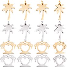 DICOSMETIC 16pcs 2 Styles 2 Colors Coconut Tree Charms Stainless Steel Coconut Palm Charms with Jump Rings Stamping Blank Tree Charms Beach Style Pendants for Jewelry Making,Hole:1.5mm