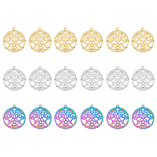 DICOSMETIC 18Pcs 3 Colors Tree of Life Pendant Stainless Steel Hollow Flat Round Charm Golden and Rainbow Color Moon Phase Charms for DIY Necklaces Bracelet Jewellery Making Accessory, Hole: 2mm