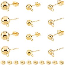 UNICRAFTALE 30pcs 3 Sizes Gold Ball Stud Earring Stud Earring Findings with Loop and Ear Nut Stainless Steel Earring Component for DIY Jewellery Making