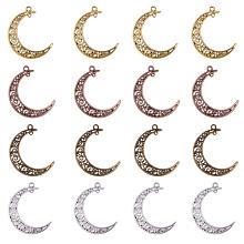 PandaHall Elite 40 pcs 4 Colors Tibetan Style Alloy Hollowed Moon Charms Pendant for Necklace Bracelet Jewelry DIY Craft Making, Antique Bronze/Antique Golden/Antique Silver/Red Copper