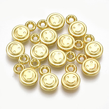 Honeyhandy CCB Plastic Charms, Flat Round with Smiling Face, Golden, 13x8.5x3.5mm, Hole: 1.8mm