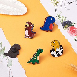 Arricraft 5Pcs 5 Style Cute Dinosaurs Enamel Pins, Electrophoresis Black Alloy Animal Brooch for Backpacks Clothes Jackets Hats, Mixed Color, 26~32x22~30mm, 1Pc/style