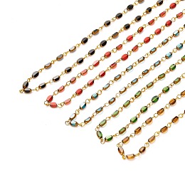 Honeyhandy Handmade Beaded Chains, with Electroplate Glass Beads and Brass Findings, Oval, Mixed Color, 14x4x3mm, about 39.37 inch(1m)/strand