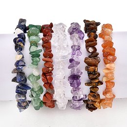 Honeyhandy Chakra Jewelry, Chip Natural Gemstone Stretch Beaded Bracelets Sets, Stackable Bracelets, Inner Diameter: 2 inch(5cm), Bead: 6~15mm, 7pcs/set