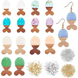 OLYCRAFT 176pcs Fish Resin Wooden Earring Pendants Resin Walnut Wood Earring Makings Kit Vintage Resin Wood Statement Jewelry Findings with Earring Hooks Jump Rings for Jewelry Making - 8 Styles